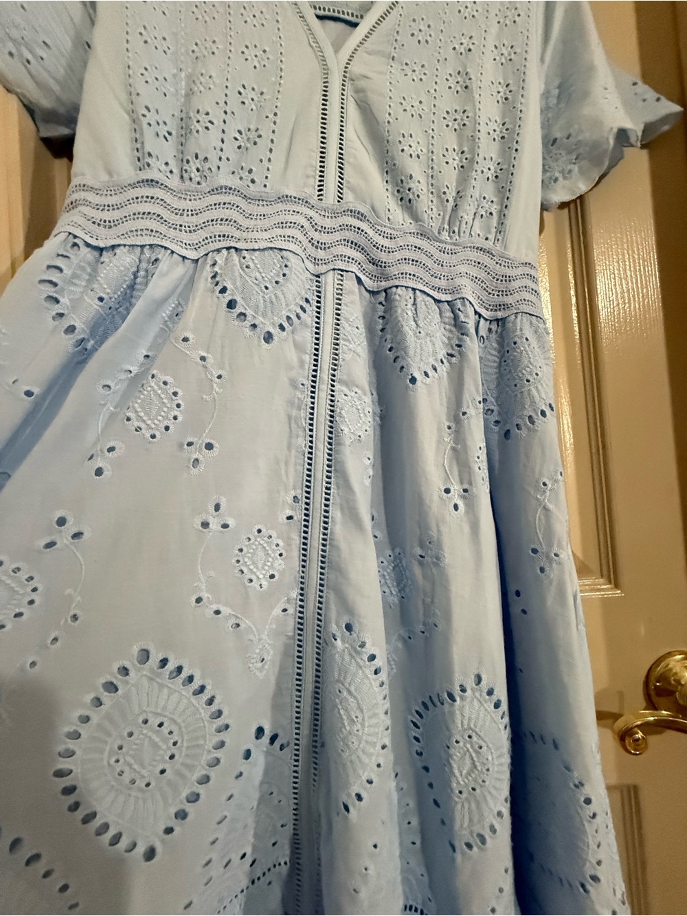 FA Pale Blue Eyelet V-Neck Midi Dress - Picture 4 of 14